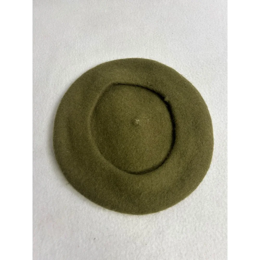 Parisian Dark Academia Womens OS Olive Green Wool Blend Classic Beret